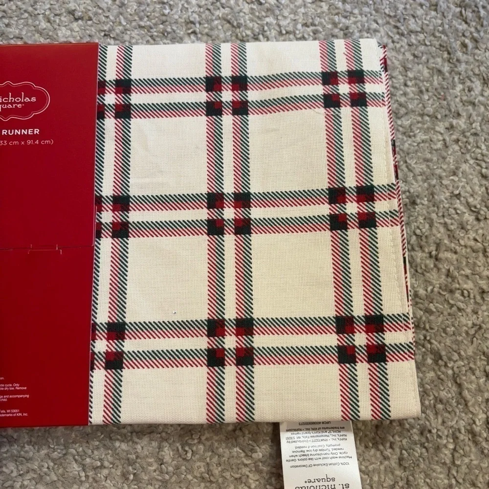 Disney Mickey Mouse Joy Table Runner NEW Christmas Santa Plaid Red Green